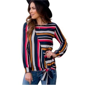 Flamingo Abstract Striped Tie Bottom Knit Tunic Top Size M